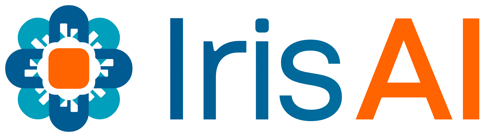 Λογότυπο Iris AI – Πλήρης Έγχρωμη Έκδοση Λογότυπο του Iris AI, με ένα γεωμετρικό σύμβολο σε μπλε και πορτοκαλί δίπλα από το κείμενο "IrisAI"