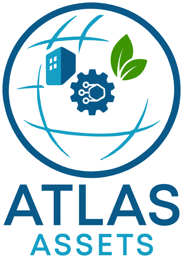 Atlas Assets – Facility, Asset, and Carbon Footprint Management Platform Atlas Assets logo featuring a modern blue globe with a building, gear, and green leaf icons symbolising facilities, technology, and sustainability.
